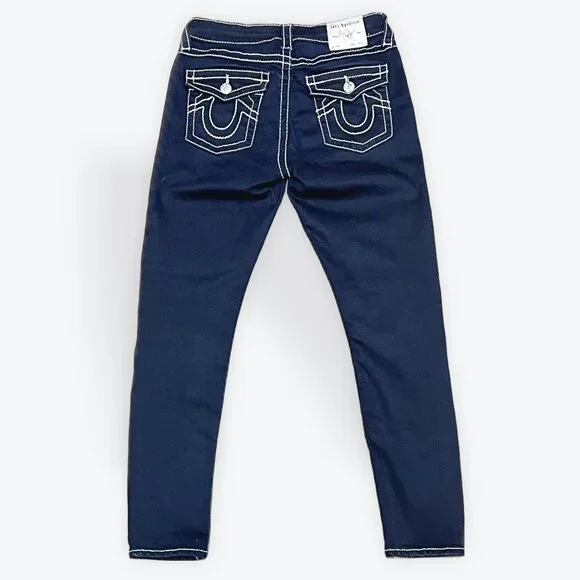 29W - TRUE RELIGION MID RISE DARK BLUE SKINNY JEANS - Picture 2 of 3